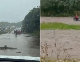 CHUVA FORTE: Água cobre pista e interrompe tráfego na BR-101 entre Paraíba e Pernambuco